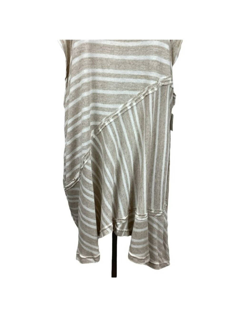 Free People Striped Linen-Blend Lightweight Sweater Top Size M Tan/Brown NEW - Picture 7 of 15